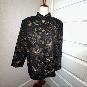 Julia Kim Embroidered Sequins Floral Print Decorative Button Front Jacket Coat